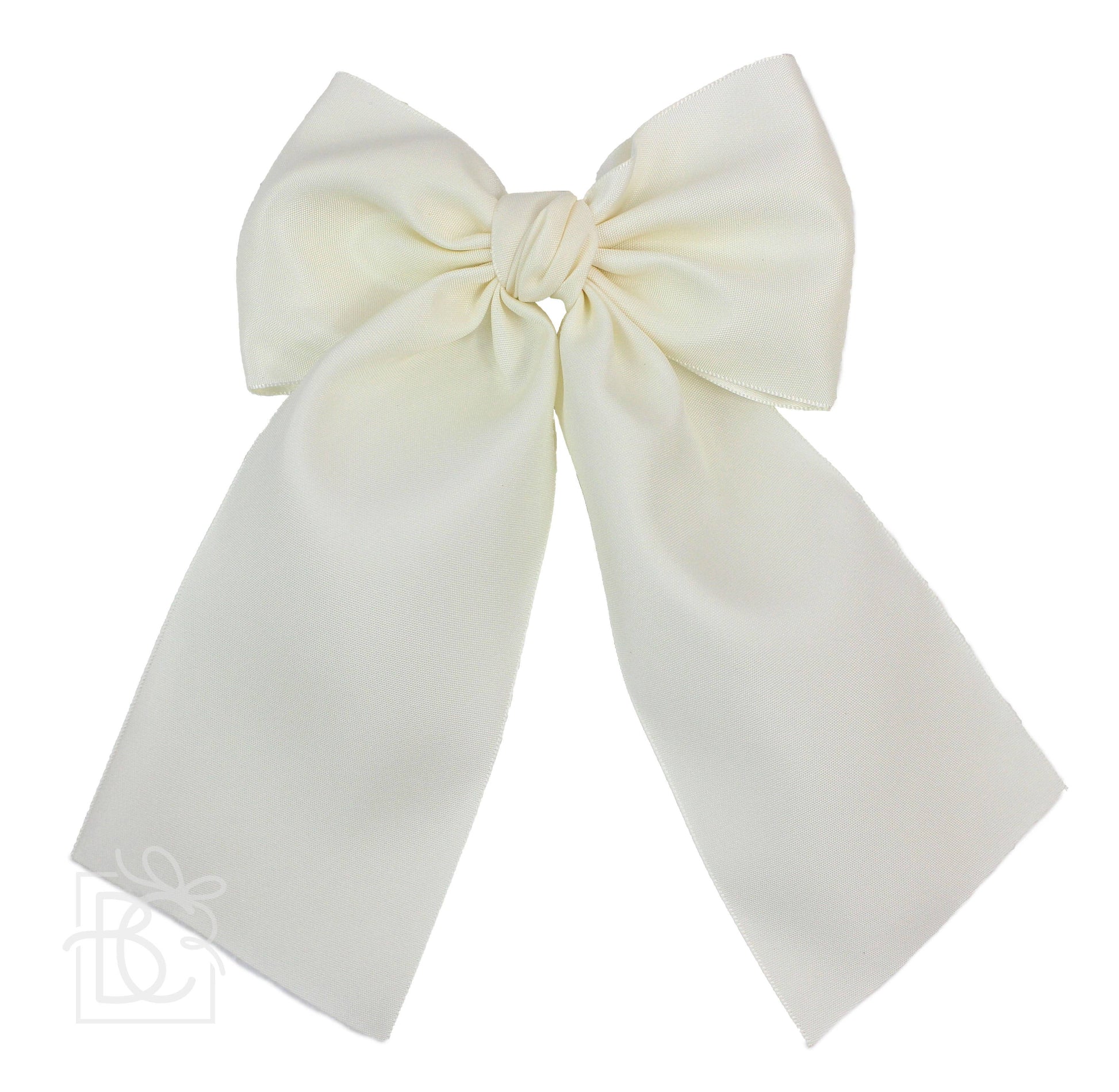 OPAQUE SATIN BOW W/ EURO KNOT & TAILS ON ALLIGATOR CLIPS: Antique White / 4.5" Large - Persnickety Shop