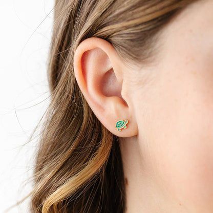 Turtle Stud Earrings - Hypoallergenic, Flat Back, Girl Gift: Pair