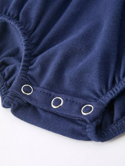 Christmas Holiday Celebration Baby Girls Romper: Navy with Santa Sleigh: 12M - Persnickety Shop