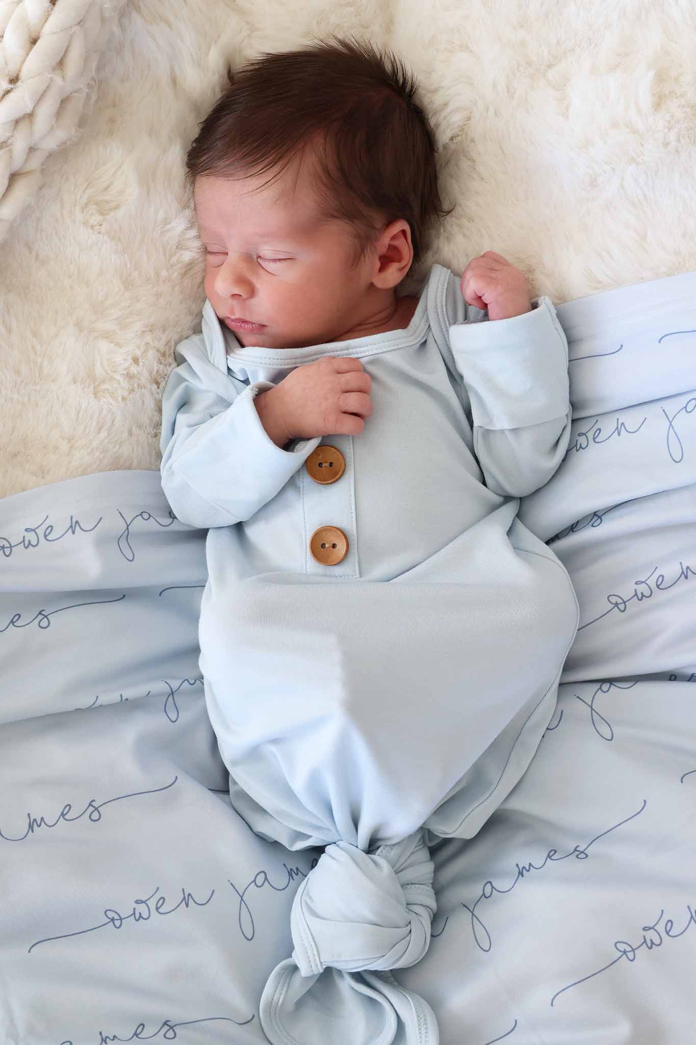 Baby Blue Newborn Baby Knot Gown & Hat Set - Persnickety Shop