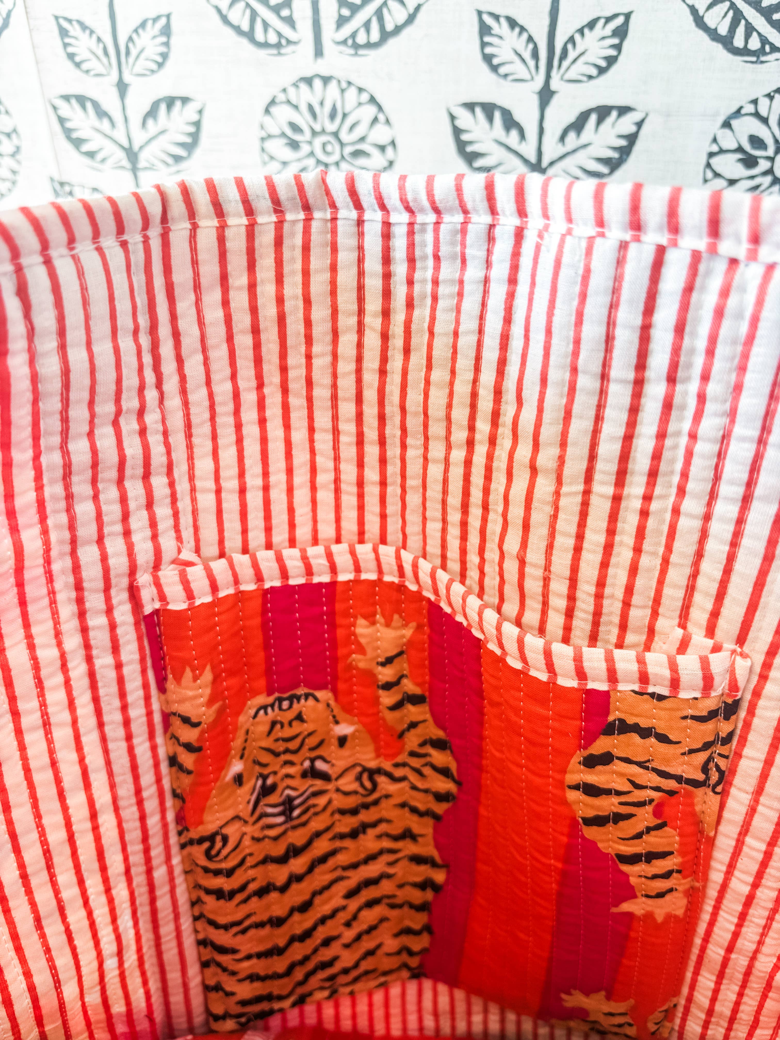 Pink and Orange Eye of The Tiger Quilted Tote Bag