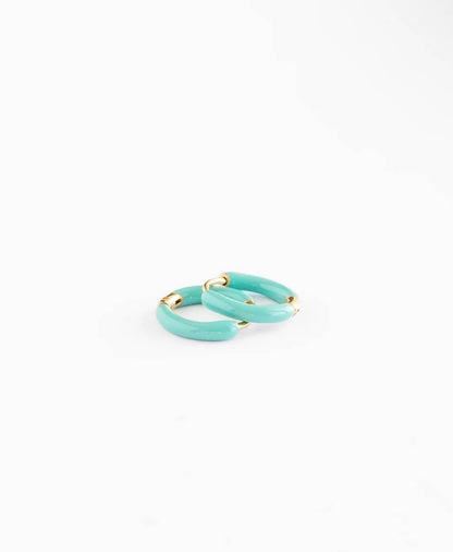 Enamel Hoop Earrings - Hypoallergenic, Flat Back, Girl Gift: Turquoise