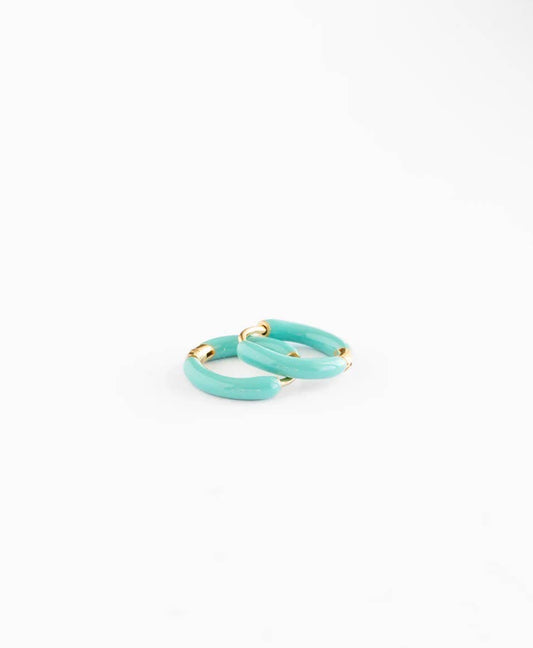 Enamel Hoop Earrings - Hypoallergenic, Flat Back, Girl Gift: Turquoise
