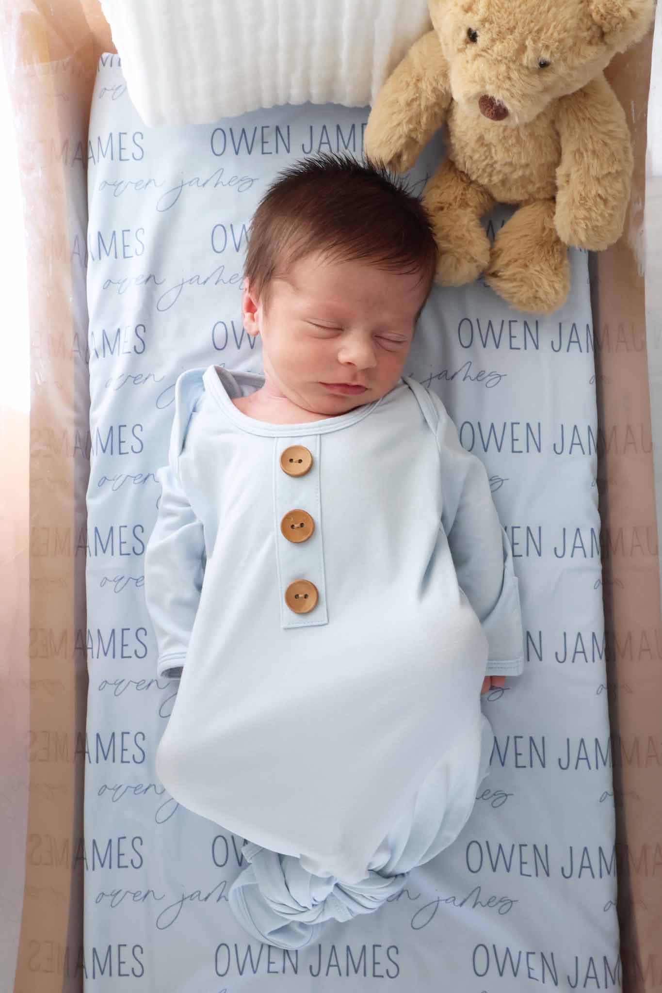 Baby Blue Newborn Baby Knot Gown & Hat Set - Persnickety Shop
