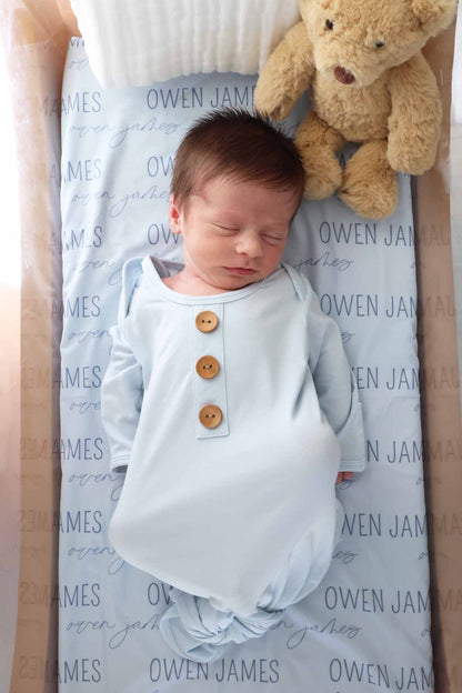 Baby Blue Newborn Baby Knot Gown & Hat Set - Persnickety Shop