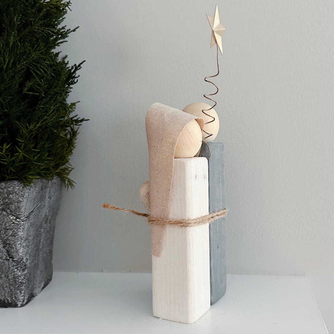 Simple Wooden Nativity Set | Hand-painted | Gift Wrapped: Gray & White - Persnickety Shop
