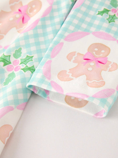 Christmas Gingerbread Man Print Plaid Girls Dress: 3 - Persnickety Shop