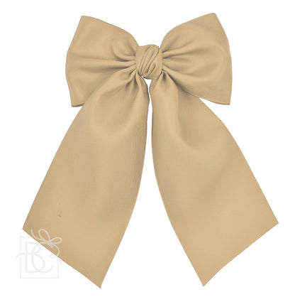OPAQUE SATIN BOW W/ EURO KNOT & TAILS ON ALLIGATOR CLIPS: Antique White / 4.5" Large - Persnickety Shop