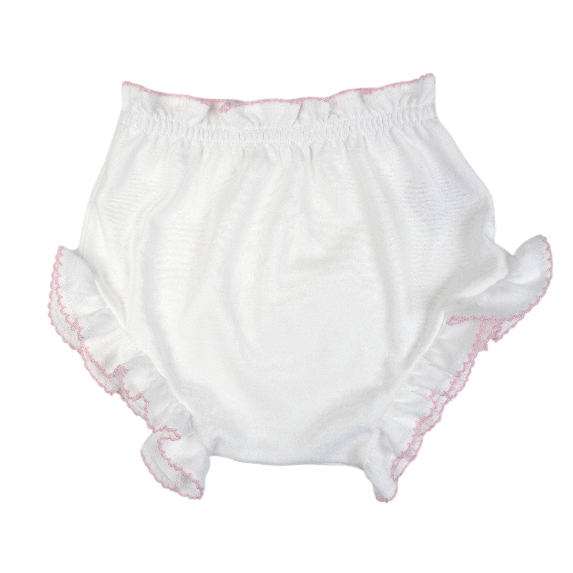 Marcela Ruffled Edge Bloomers: White with Pink Trim / 0-3 Months - Persnickety Shop
