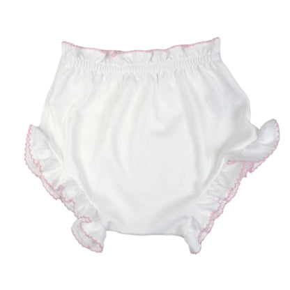 Marcela Ruffled Edge Bloomers: White with Pink Trim / 0-3 Months - Persnickety Shop