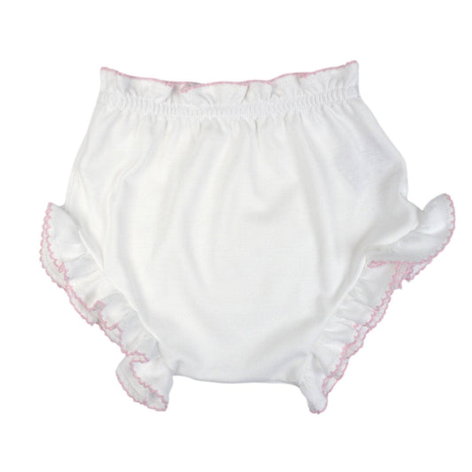 Marcela Ruffled Edge Bloomers: White with Pink Trim / 0-3 Months - Persnickety Shop