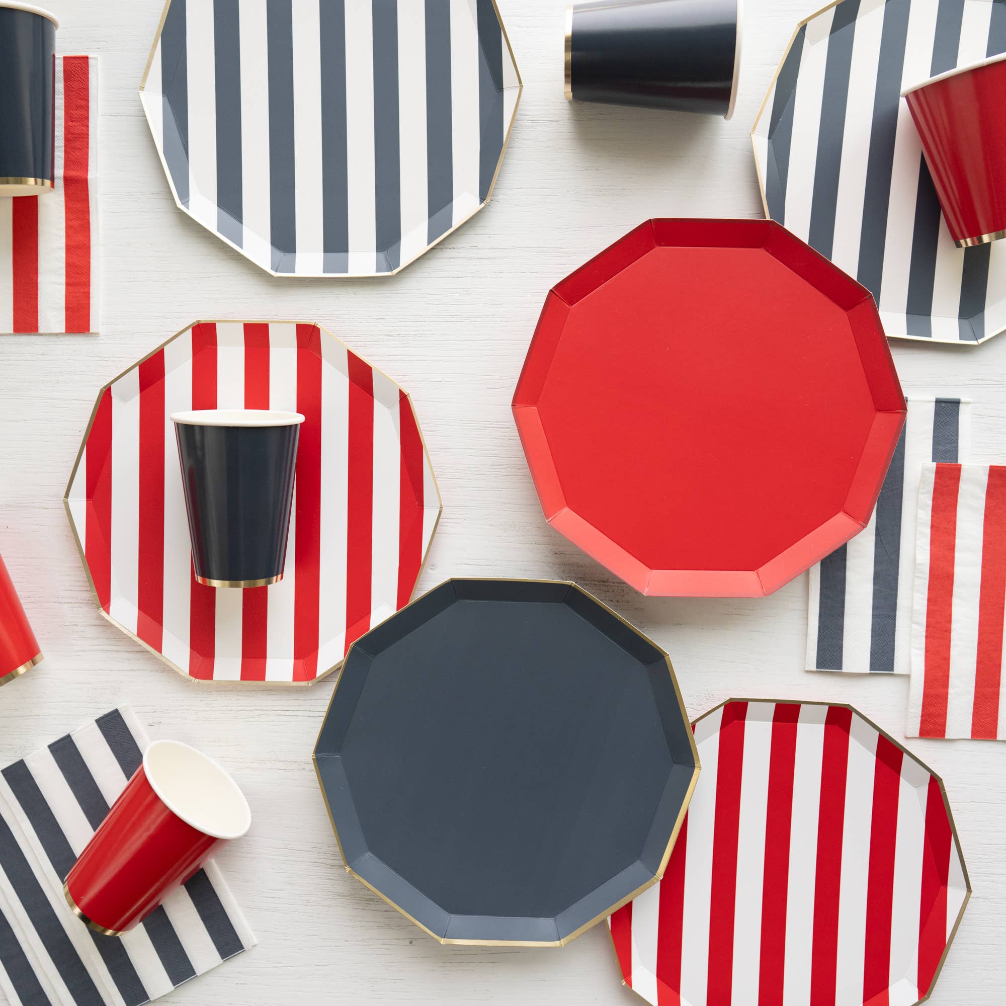 CHERRY RED SIGNATURE CABANA STRIPE PLATES - Persnickety Shop