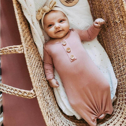 Solid Mauve Bamboo Baby Knot Gown & Hat: Preemie / 4-6lbs+ - Persnickety Shop