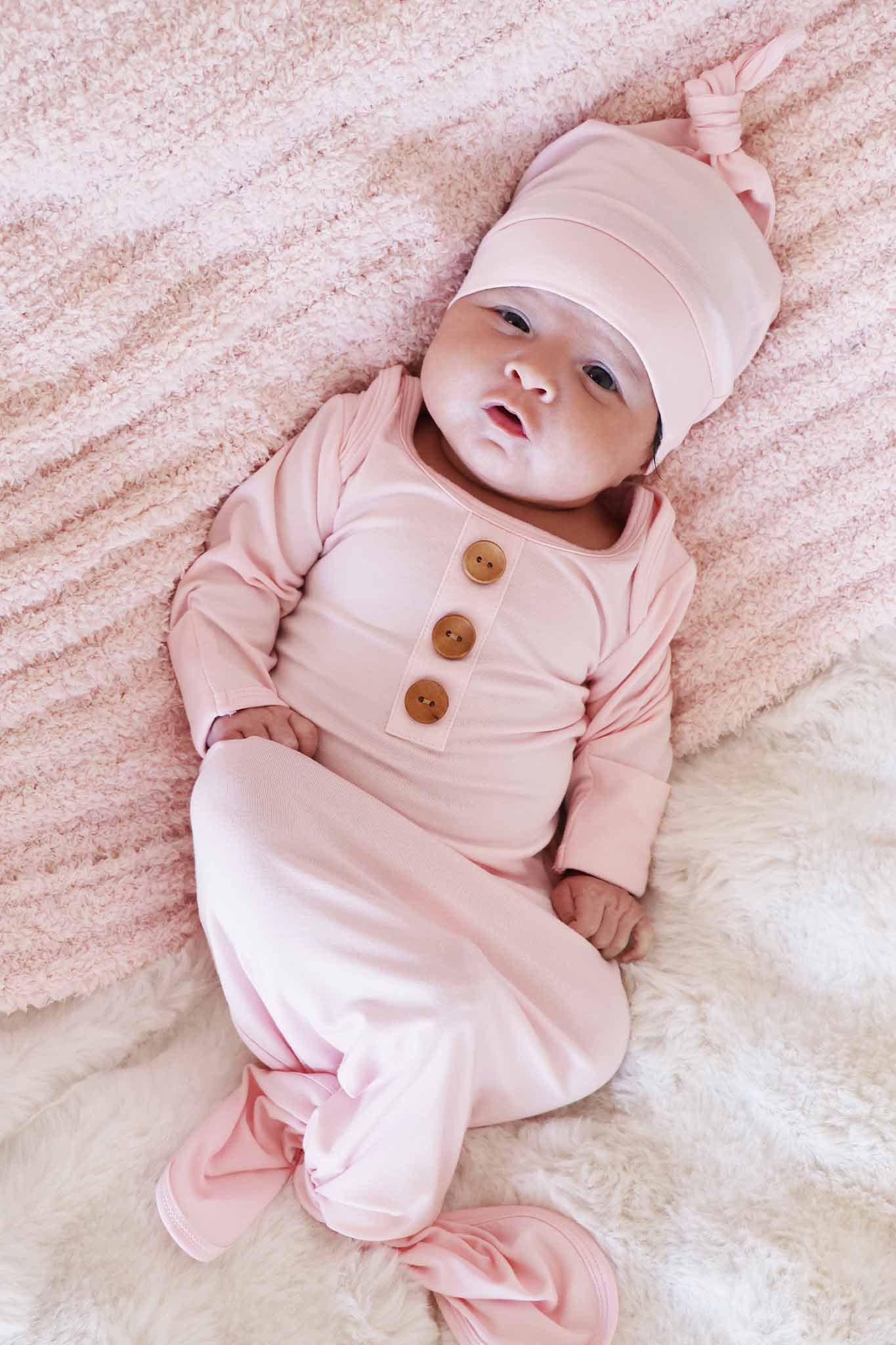 Baby Pink Newborn Baby Knot Gown & Hat Set - Persnickety Shop