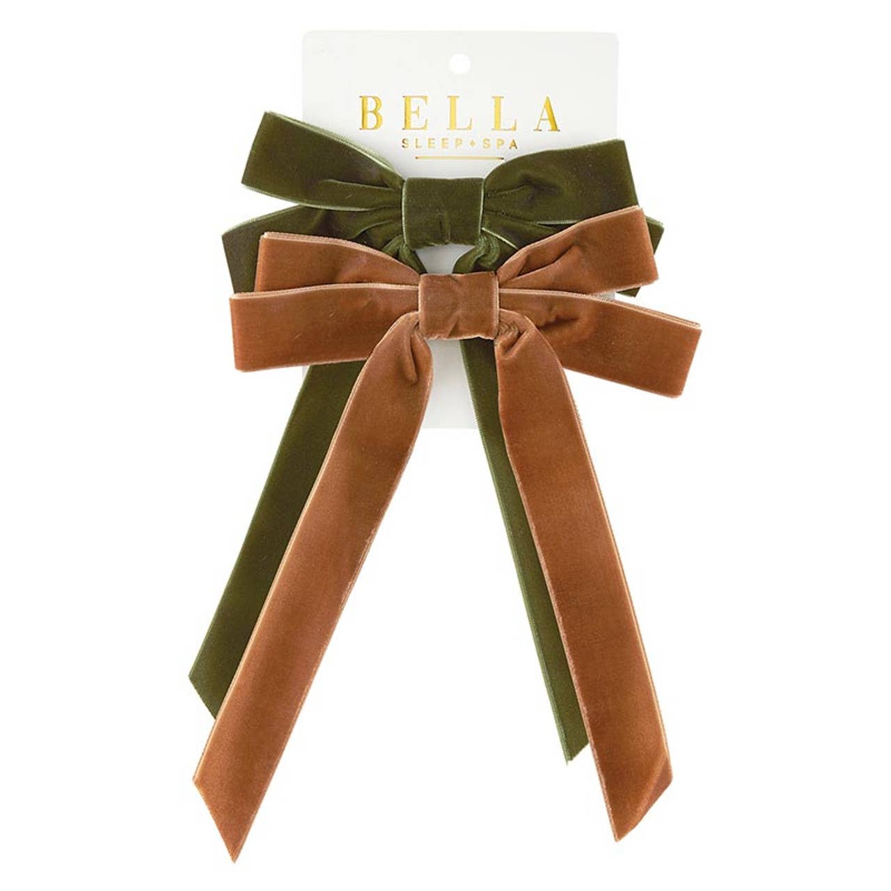 Velvet Bow Clip Set - Brown/Green: 100% Polyester, Velvet / One Size Fits Most - Persnickety Shop