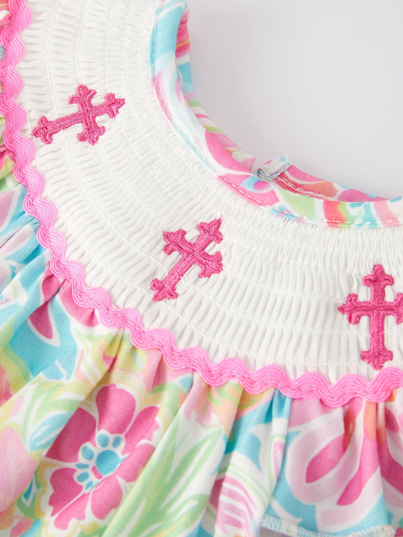 Easter Cross Smocking Embroidery Baby Girl Romper: 3M - Persnickety Shop