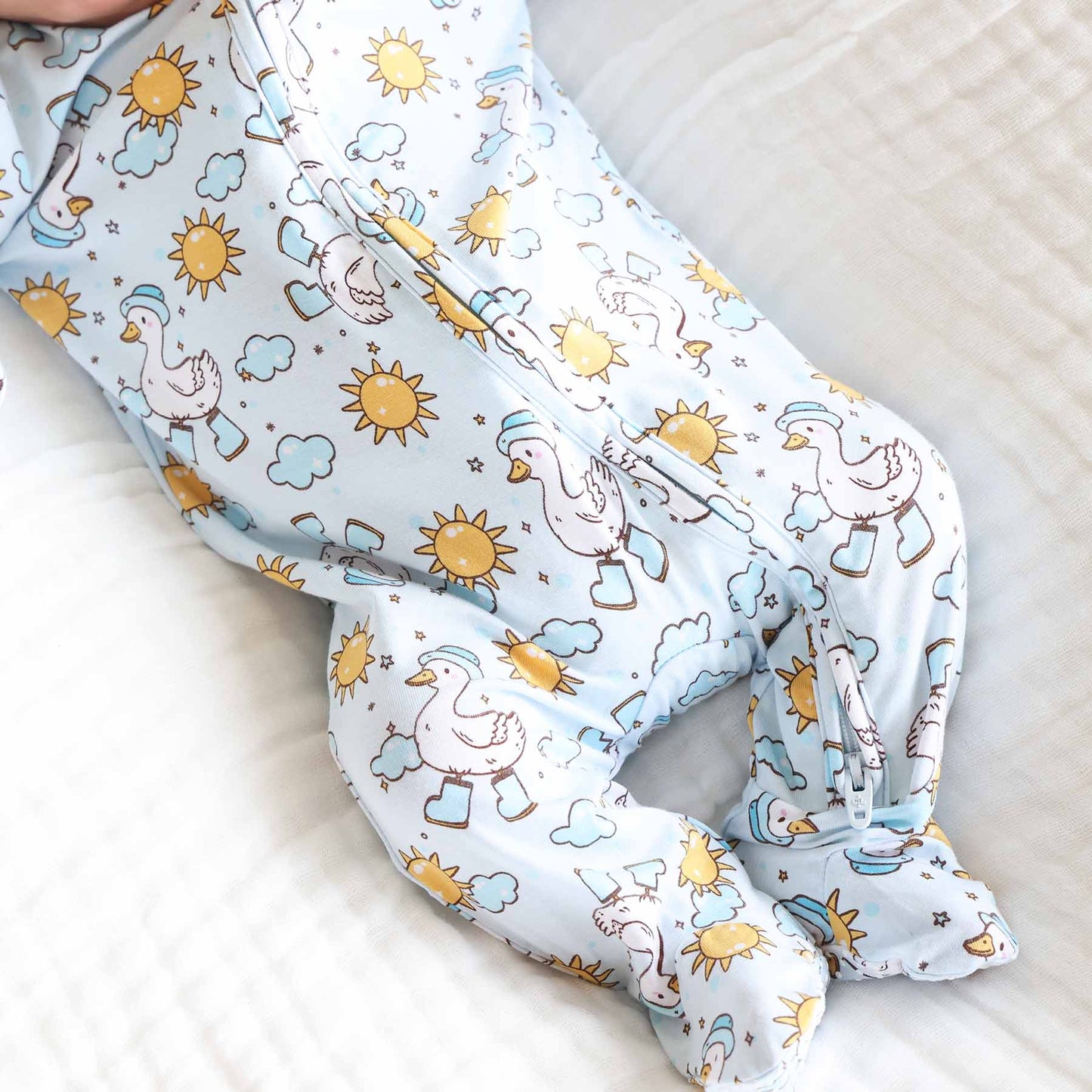 Silly Goose Zipper Footie | Blue: Silly Goose Blue / Newborn - Persnickety Shop