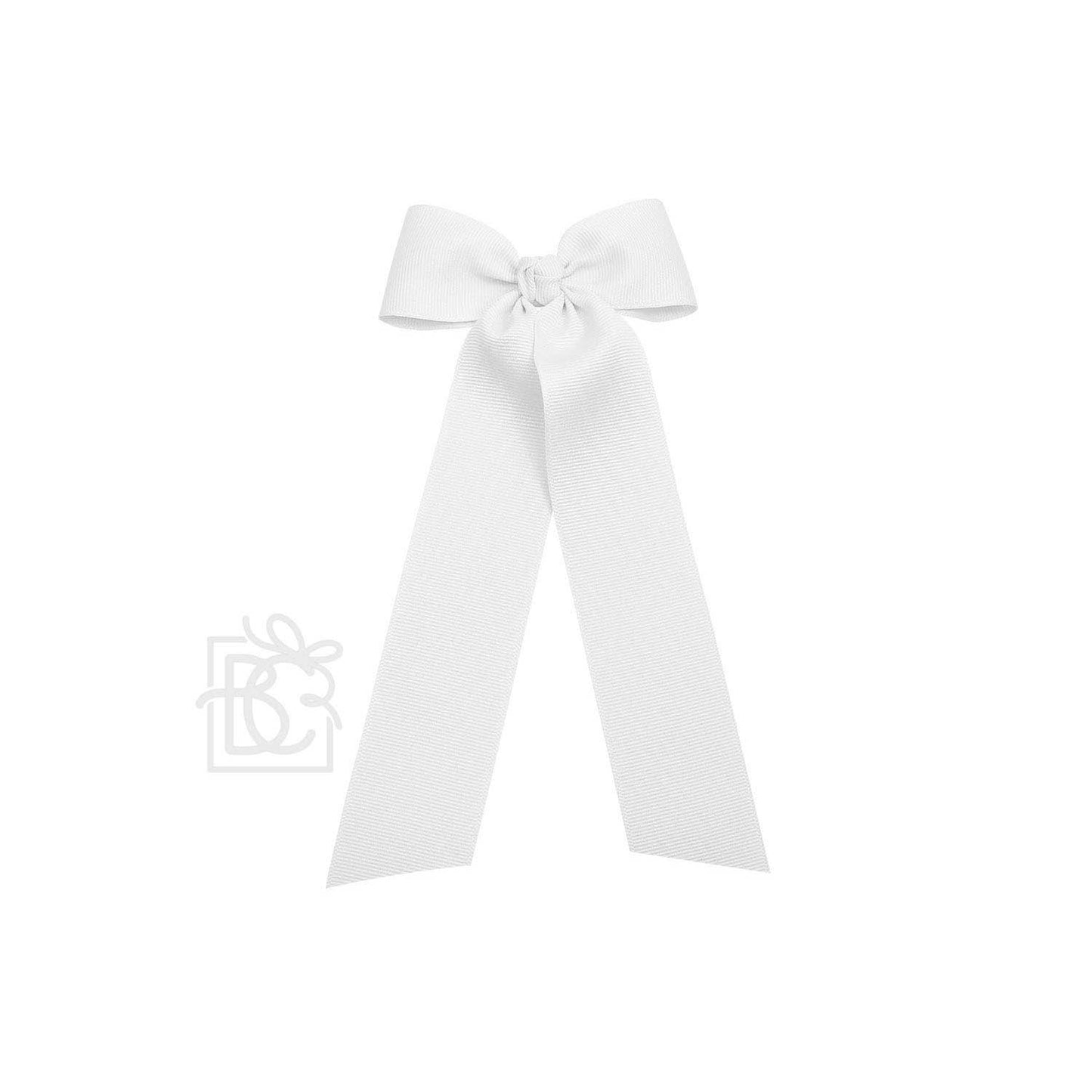 FLAT BOW W/ 7" STREAMERS ON ALLIGATOR CLIP: 3.5" W/ 7" Streamers / ANTIQUE WHITE - Persnickety Shop