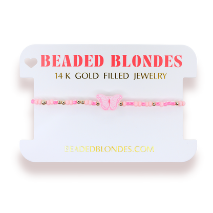 Butterfly Bracelet on Pink Sprinkle: Standard 6.75 Inch