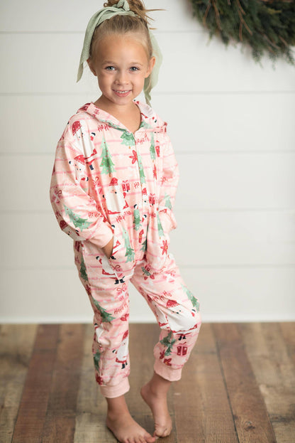 Kids Pink Santa Lounge Zip Hoodie Onesie with Critter Ears: 5/6 - Persnickety Shop