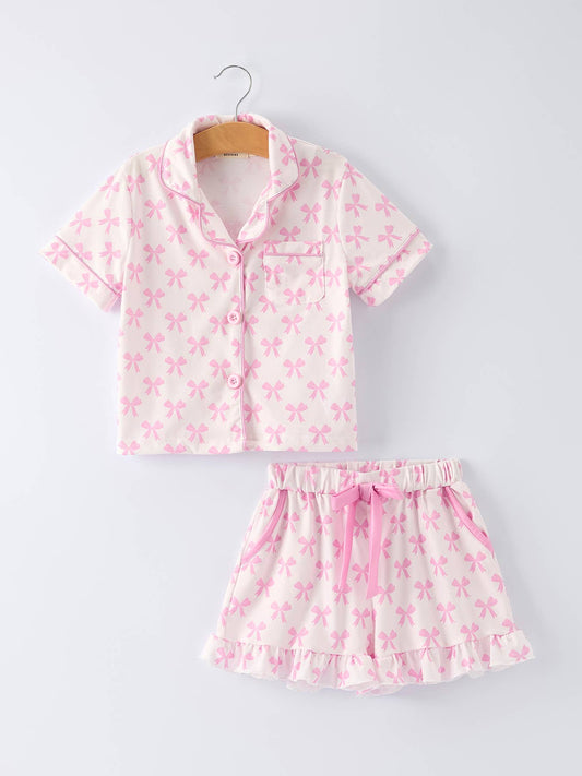 Mommy & Me Pink Bow Print Ruffle Pajama Set: 5 / KIDS - Persnickety Shop