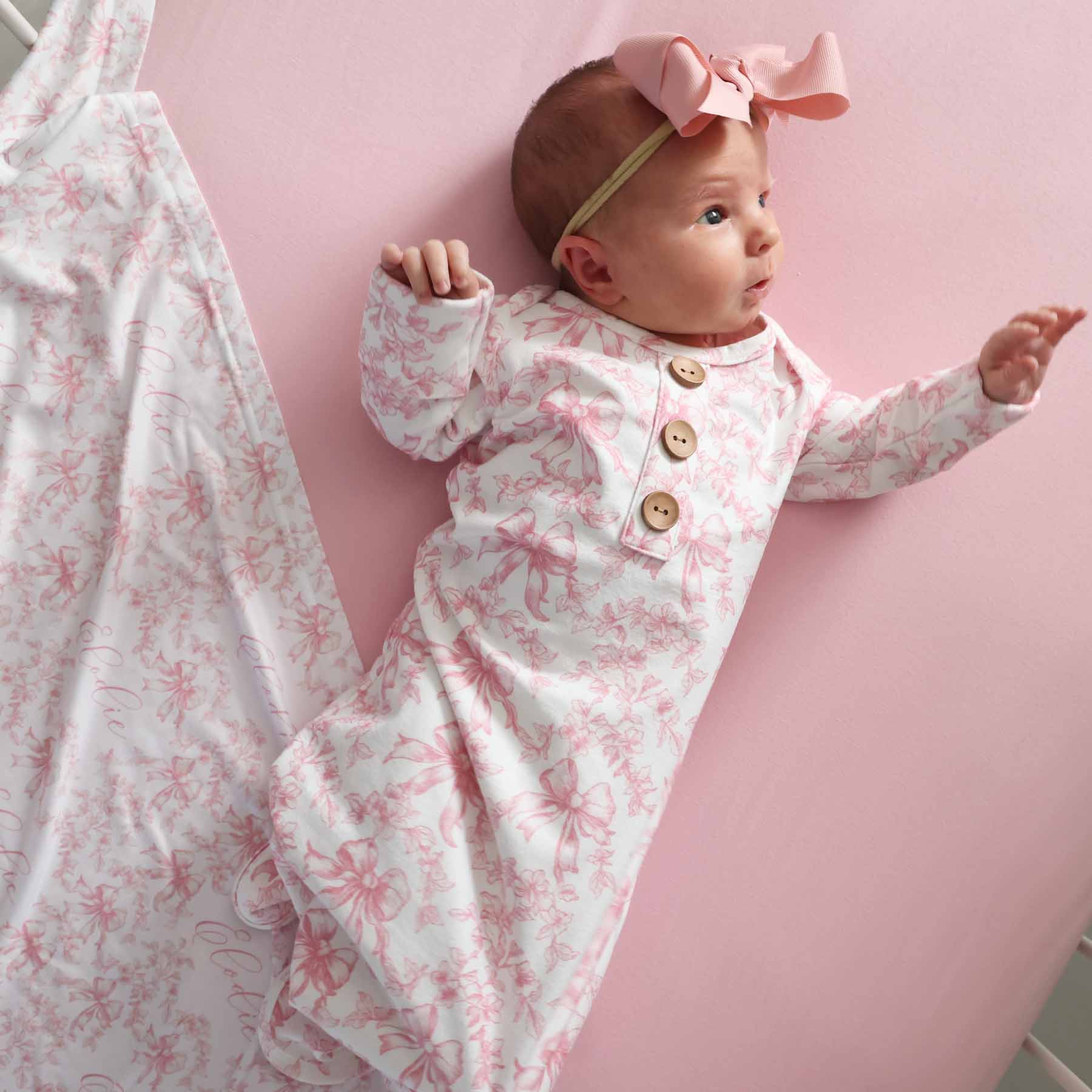 Fancy Frills Newborn Baby Knot Gown & Hat Set - Persnickety Shop