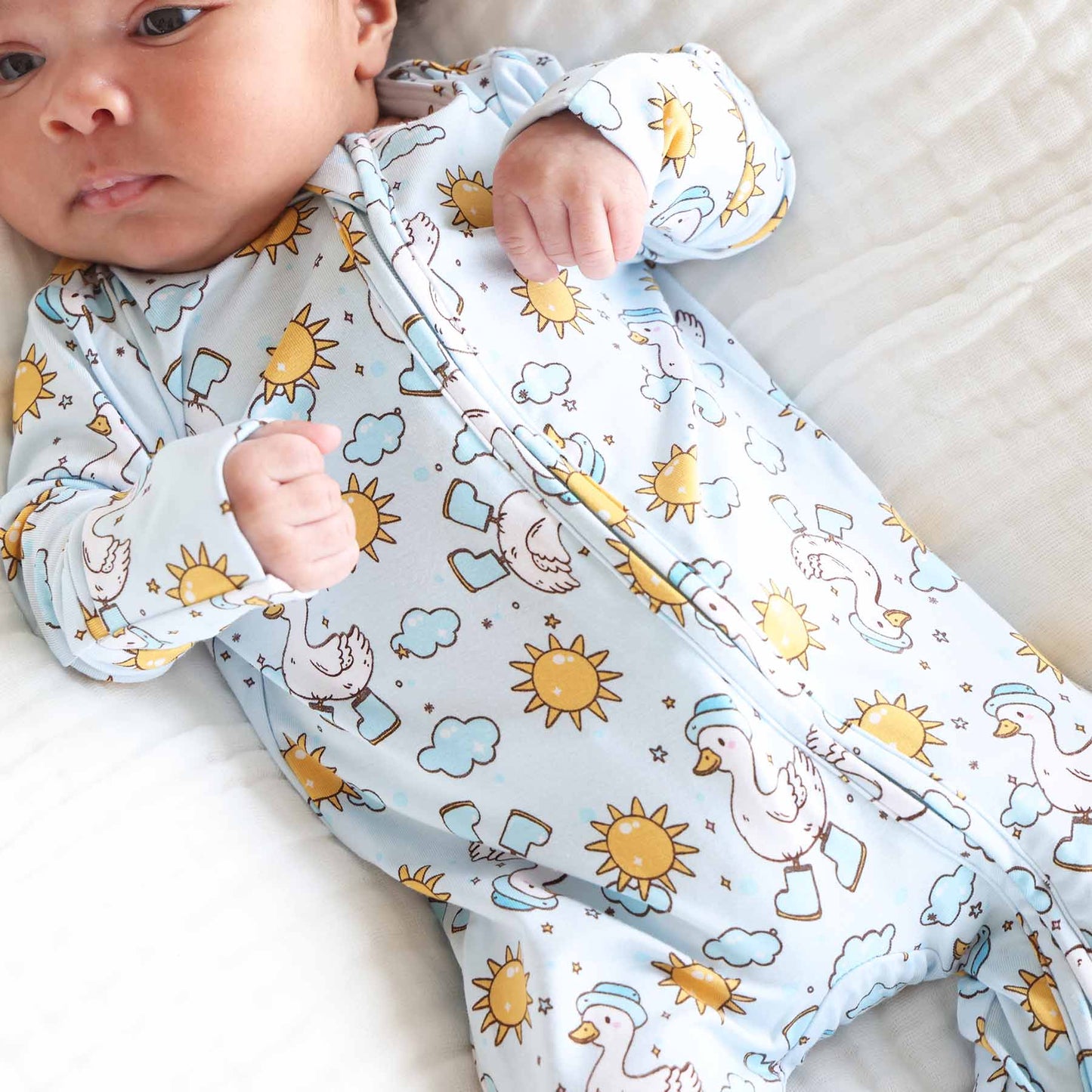 Silly Goose Zipper Footie | Blue: Silly Goose Blue / Newborn - Persnickety Shop