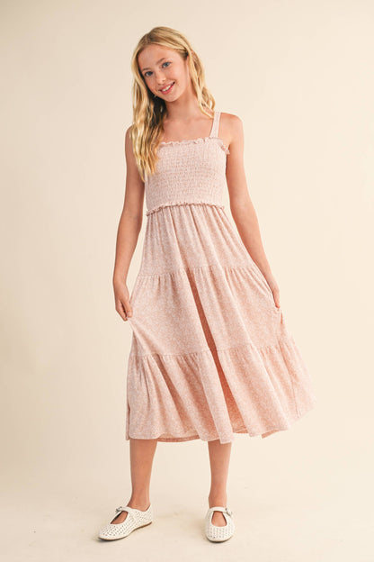 TWEEN GIRLS KIDS SMOCKED TIERED MIDI DRESS (7-12): 7 - Persnickety Shop