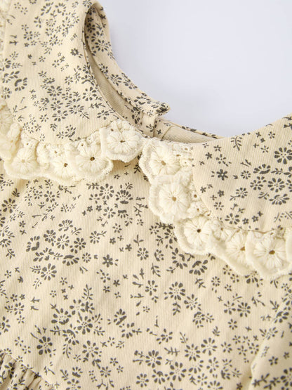 Apricot Lace Collar Baby Romper Girl's Floral Dress: 6M - Persnickety Shop