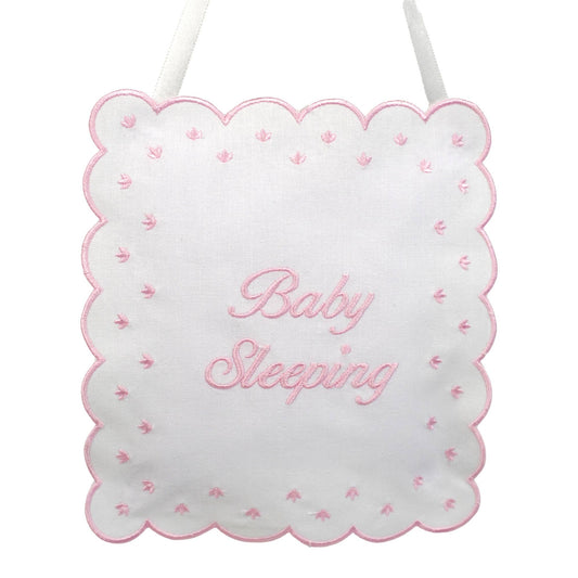 Marcela Linen Baby Sleeping Sign Pillow: Pink - Persnickety Shop