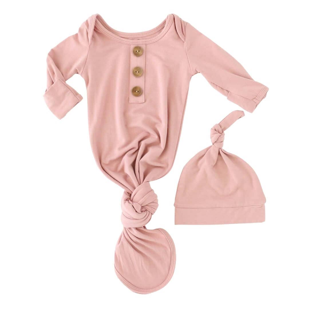 Solid Mauve Bamboo Baby Knot Gown & Hat: Newborn / 7-14lbs+ - Persnickety Shop