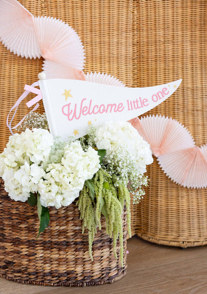 BAB1115 - Welcome Little One Pink Pennant - Persnickety Shop