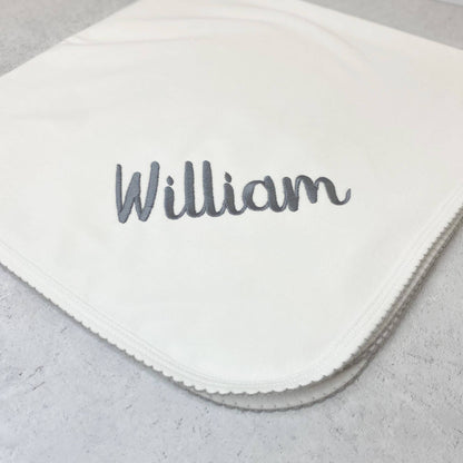 Marcela Pima Cotton Baby Blanket: White w/Pink - Persnickety Shop