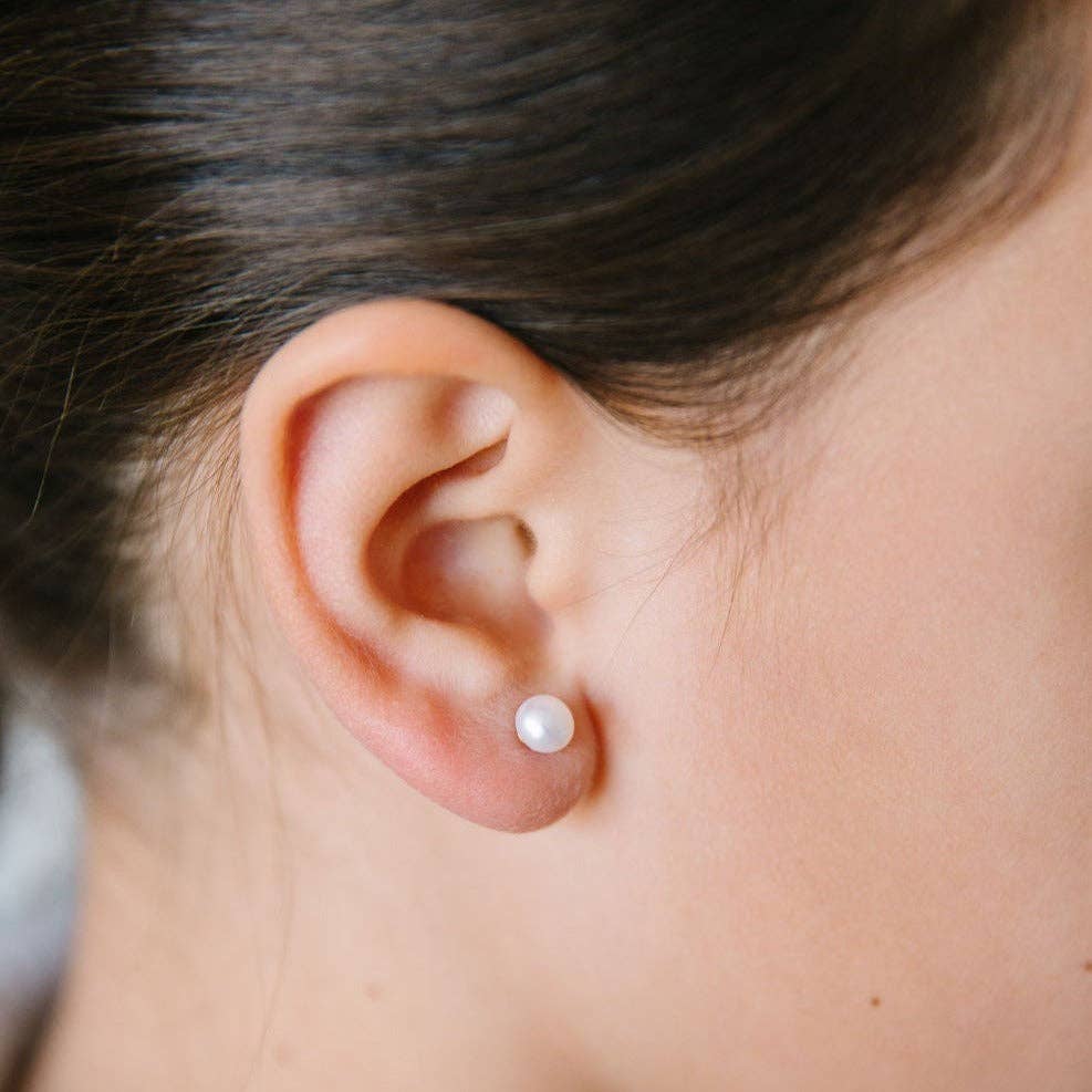 Pearl Stud Earrings - Hypoallergenic, Flat Back, Girl Gift