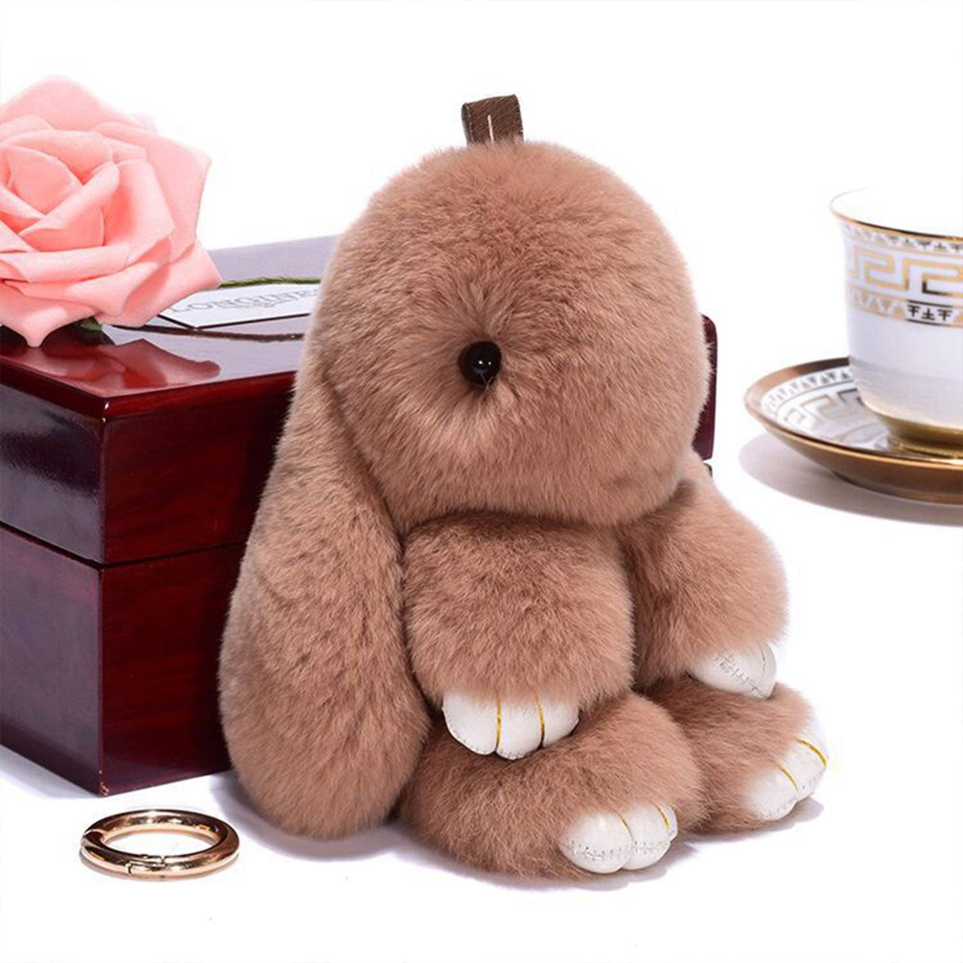 Small Rabbit Pom Pom Key Chain KC0225-5 (12PC): CAMEL - Persnickety Shop