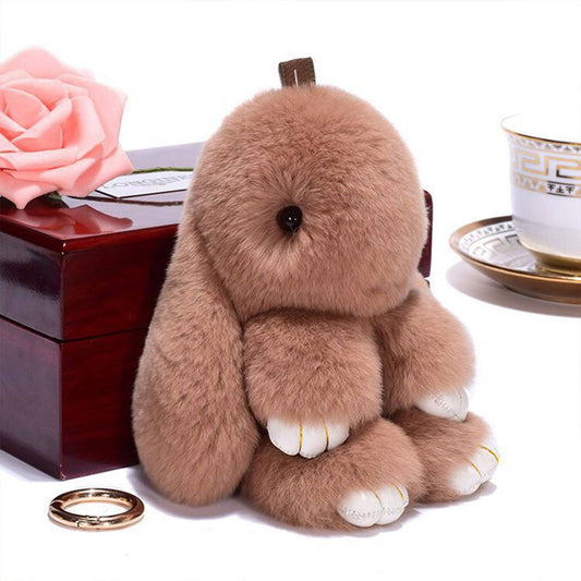 Small Rabbit Pom Pom Key Chain KC0225-5 (12PC): CAMEL - Persnickety Shop