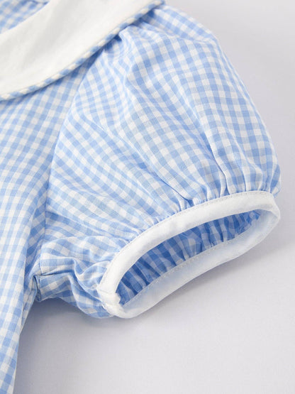（Pre-order）Blue Rabbit Embroidery Plaid Baby Collar Dress: 7 - Persnickety Shop