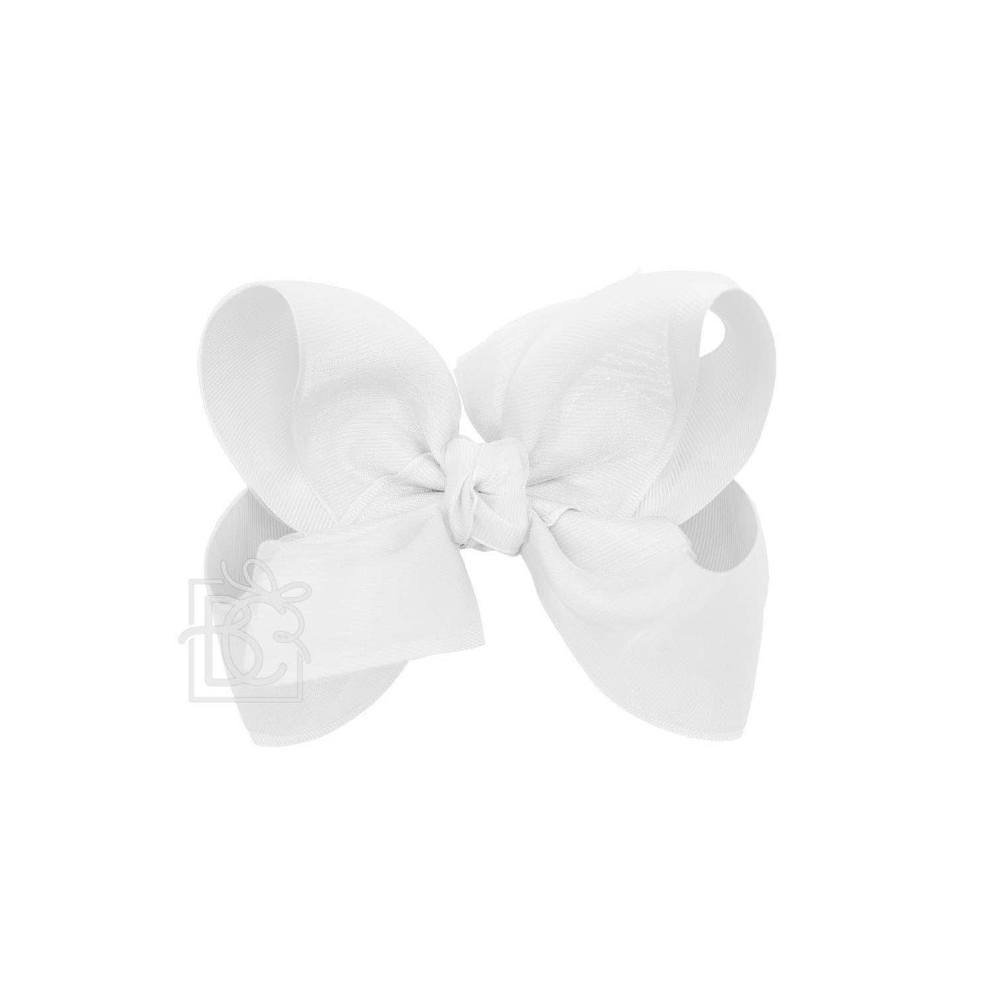 LAYERED ORGANZA/GROSGRAIN BOW ON CLIP: 5.5" Huge - 2.25" Ribbons on Alligator Clip / WHITE