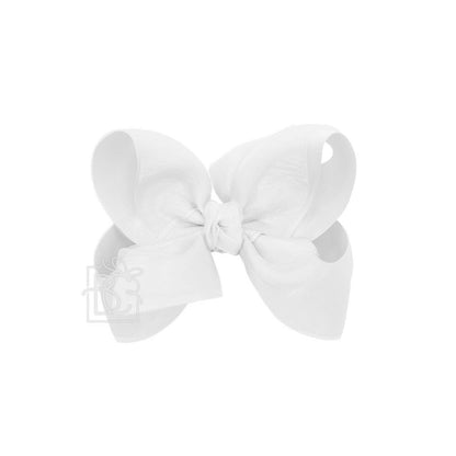 LAYERED ORGANZA/GROSGRAIN BOW ON CLIP: 5.5" Huge - 2.25" Ribbons on Alligator Clip / WHITE