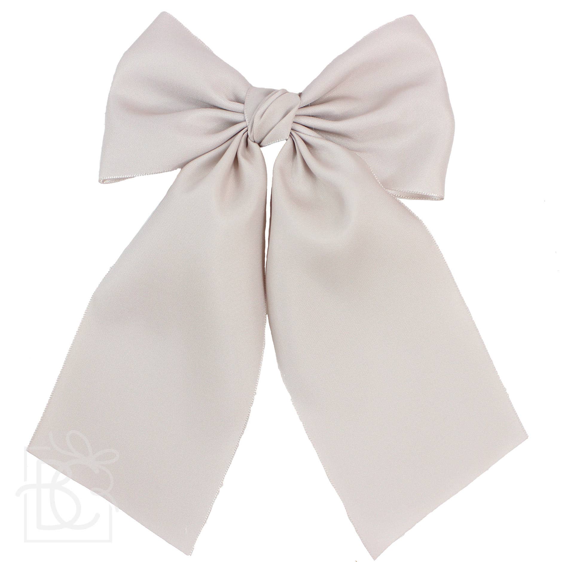 OPAQUE SATIN BOW W/ EURO KNOT & TAILS ON ALLIGATOR CLIPS: Antique White / 4.5" Large - Persnickety Shop
