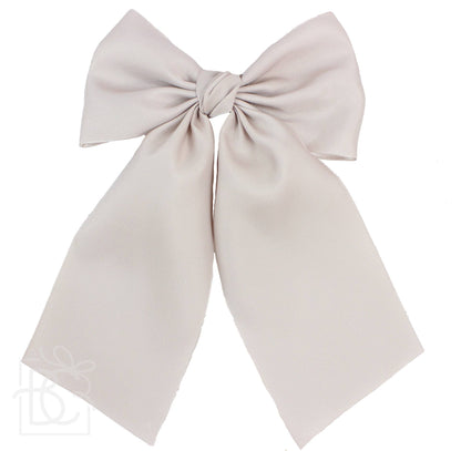 OPAQUE SATIN BOW W/ EURO KNOT & TAILS ON ALLIGATOR CLIPS: Antique White / 4.5" Large - Persnickety Shop
