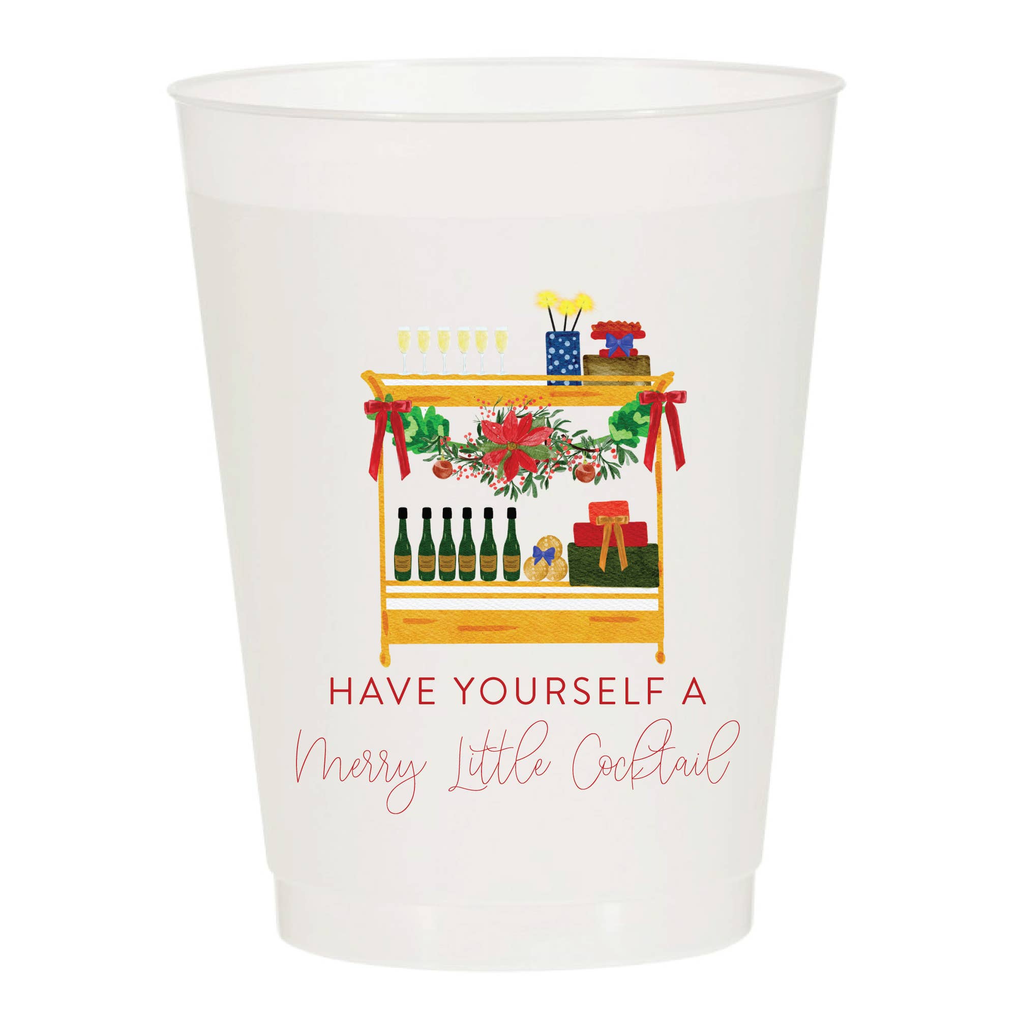 Merry Little Cocktail Cart Frosted Cups - Christmas: Pack of 6 - Persnickety Shop