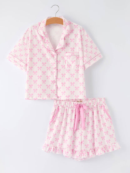 Mommy & Me Pink Bow Print Ruffle Pajama Set: 5 / KIDS - Persnickety Shop