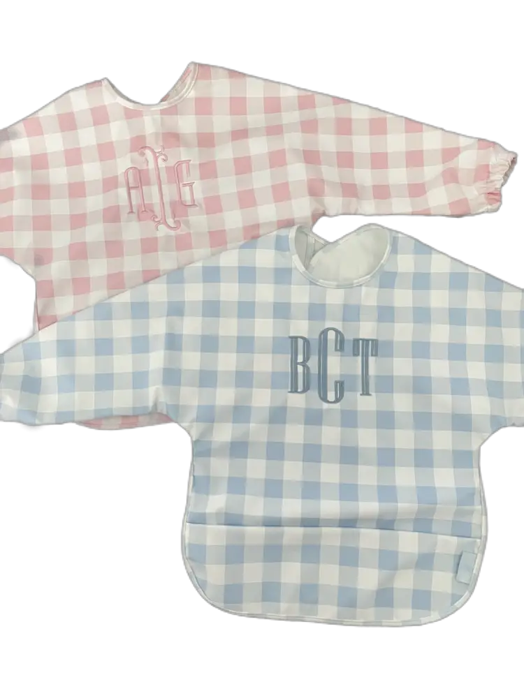 Long Sleeve Signature Catch All Bib - Pink Gingham: 6m - 2T