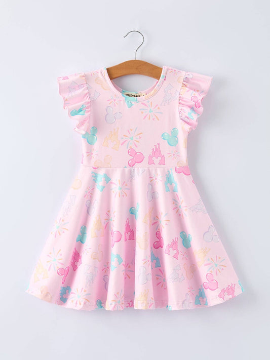 Spring Pink Theme Park Print Girls Twirl Dress: 4 - Persnickety Shop