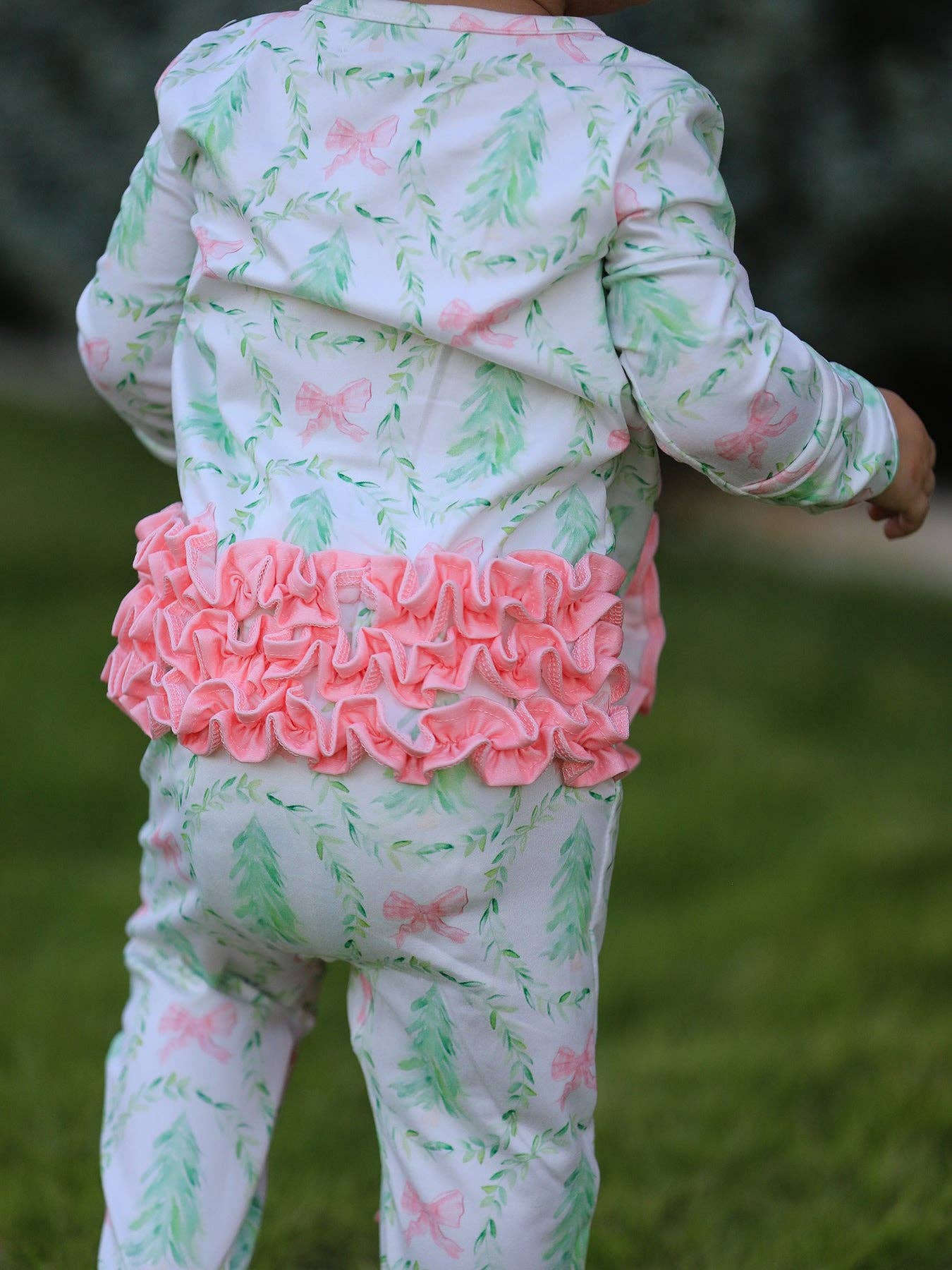 Christmas Tree Wreath Print Long Sleeve Zip Baby Girls Romper: 12M - Persnickety Shop