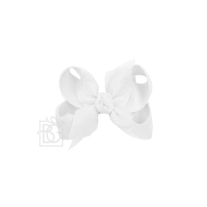 LAYERED ORGANZA/GROSGRAIN BOW ON CLIP: 5.5" Huge - 2.25" Ribbons on Alligator Clip / WHITE