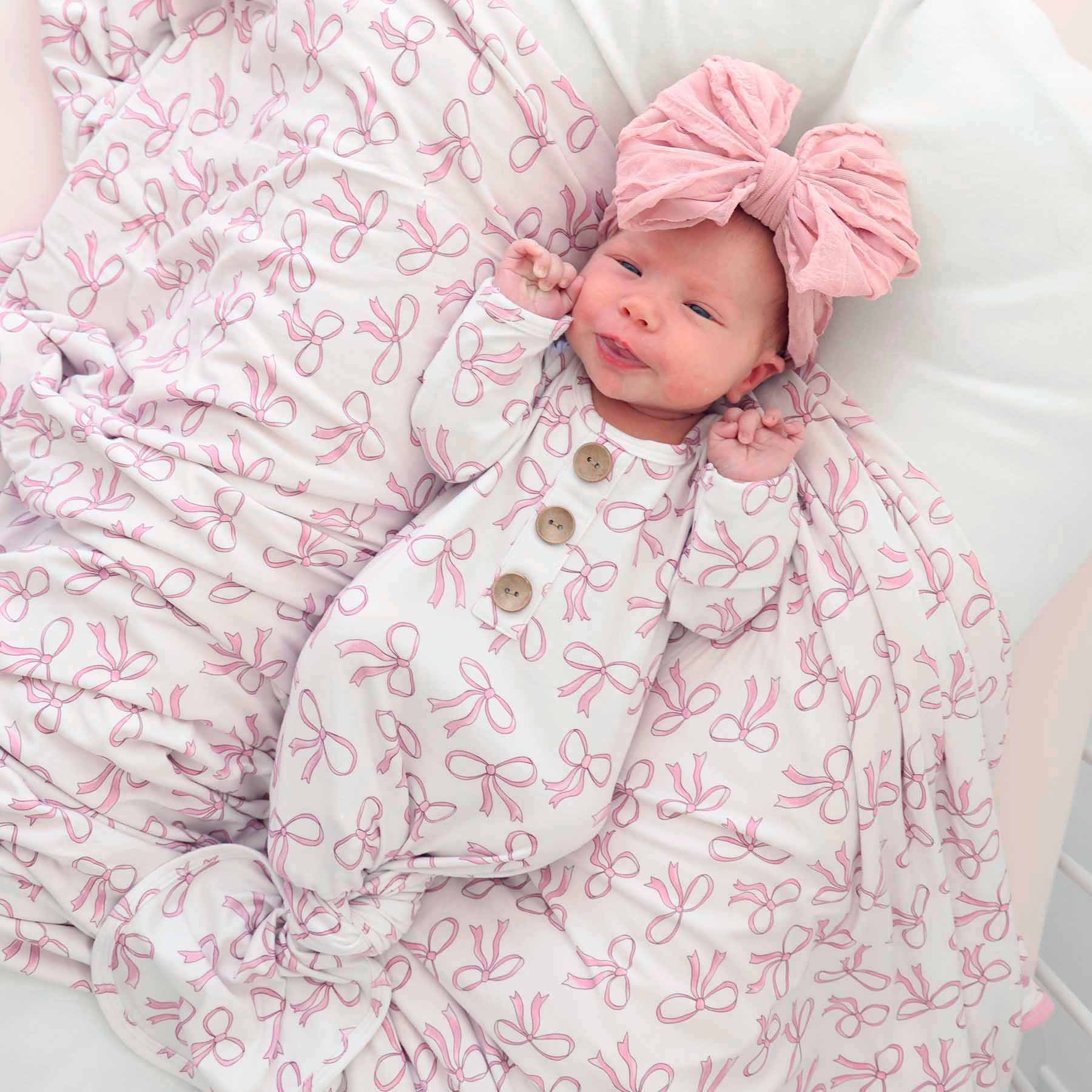 Blushing Bows Newborn Baby Knot Gown & Hat Set - Persnickety Shop