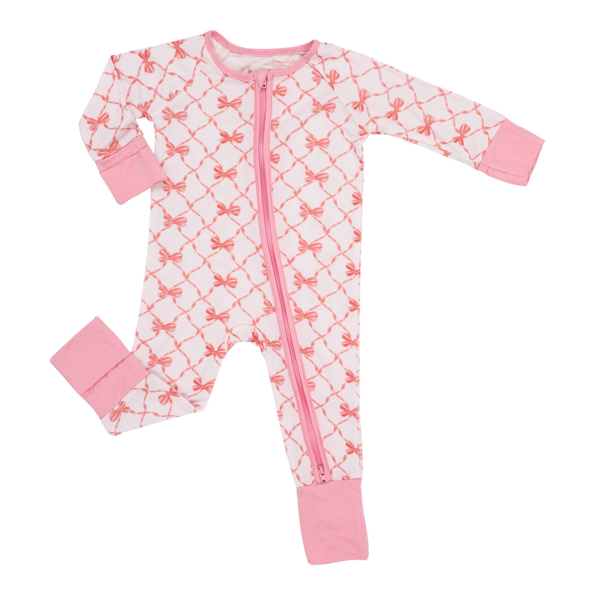 Beautiful Bows Baby Bamboo Pajamas, 2-Way Zipper Romper: 0-3 Months