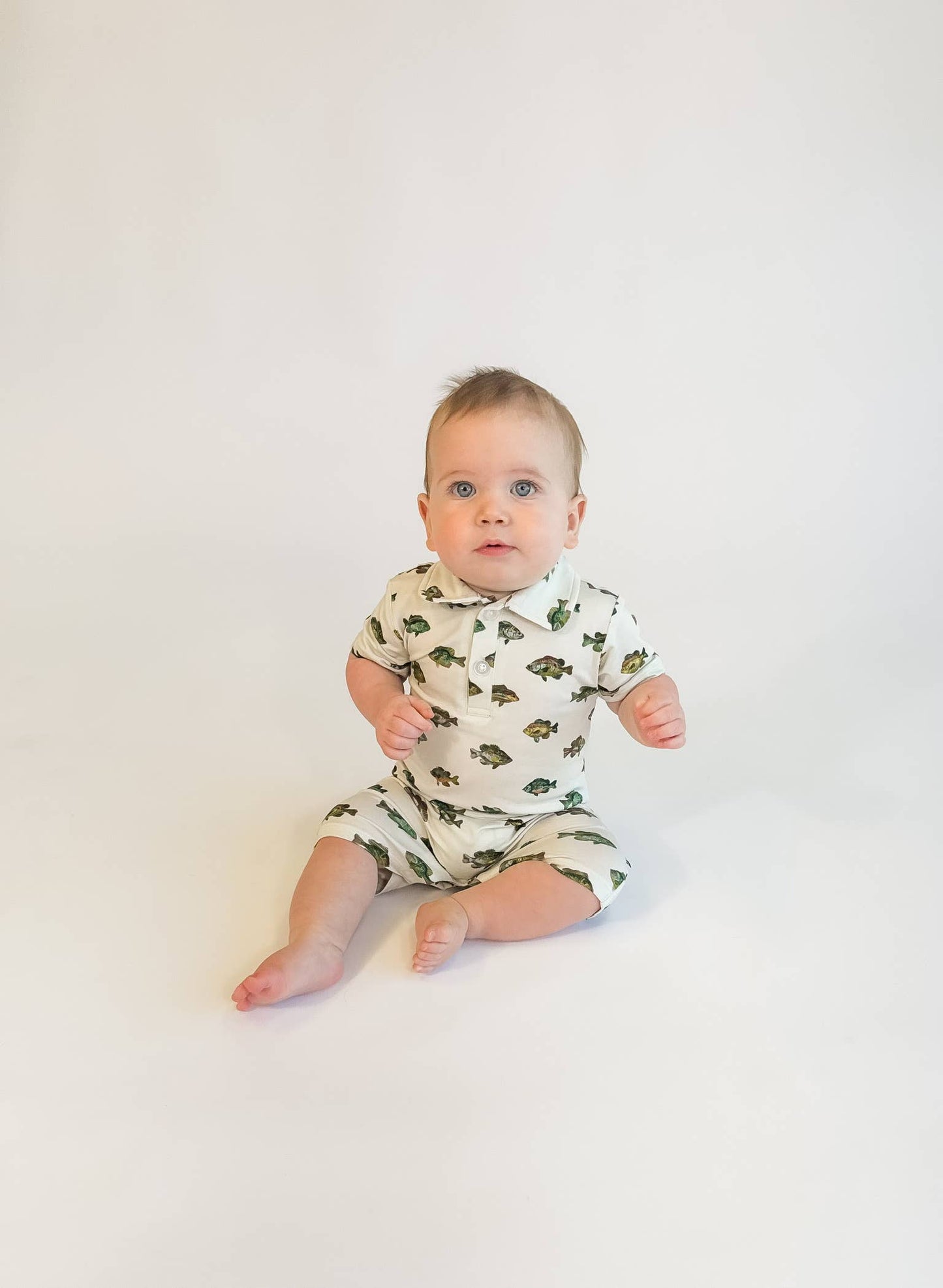 Lake Fish - SS Polo Romper: 6-12 months - Persnickety Shop